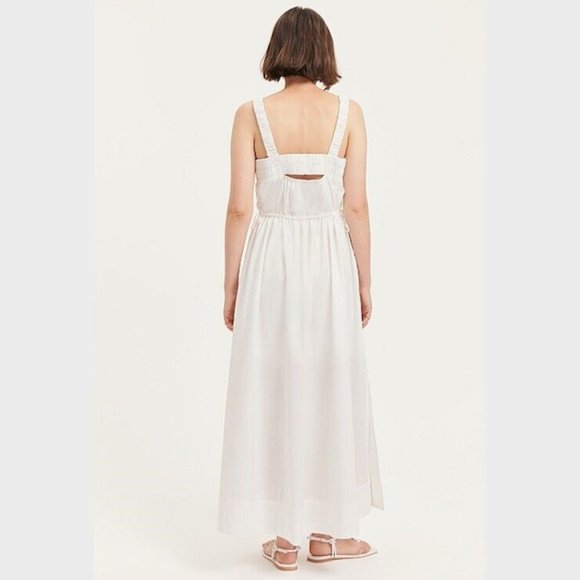 SOLD NWT Country Road White Cotton Maxi Dress Size 16 Elastic Detail Tie Slit - Picture 4 of 16